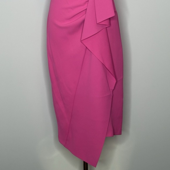 Pinko GAFF ABITO Fuchsia Ruffle Midi Dress IT 38 US 2 Elegant Cocktail - Picture 3 of 15
